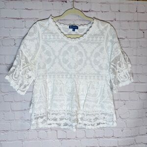 Democracy White Lace Peplum Blouse